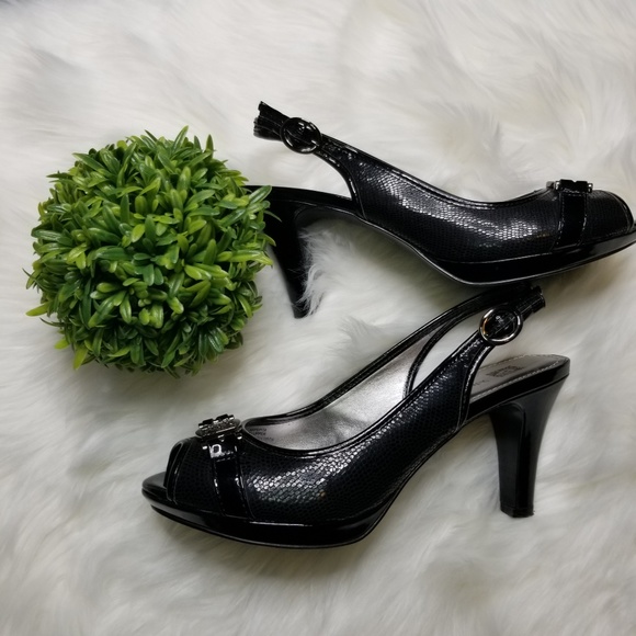 Anne Klein Black with Silver Emblem High Heels - Picture 4 of 4